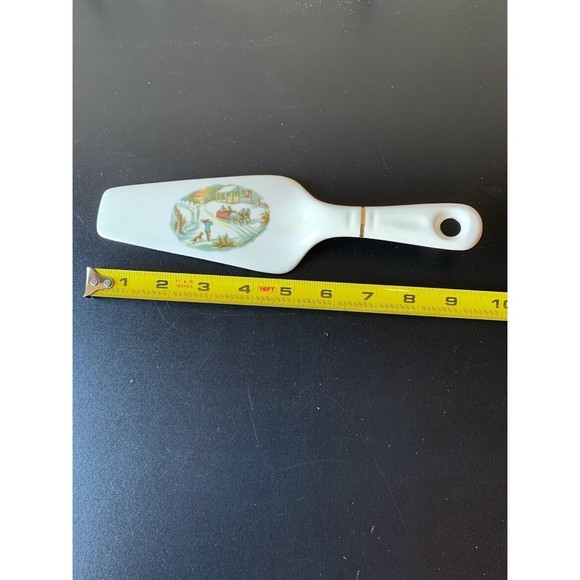 Vtg Harkerware Currier Ives Porcelain Ceramic Pie Server Homestead Sleigh Scene - Picture 6 of 9